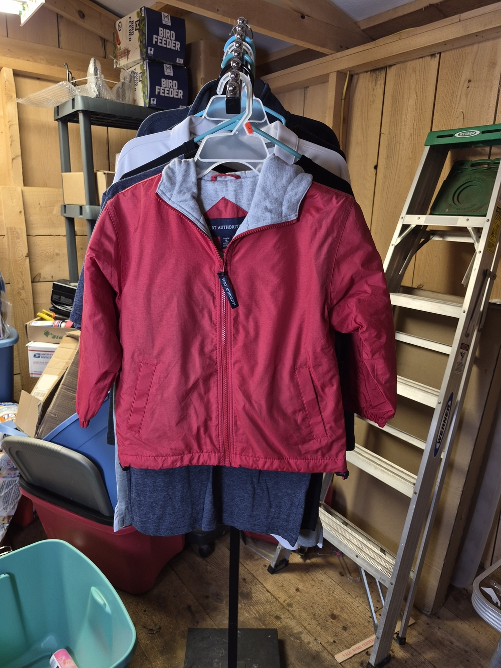 Port Authority Red Hooded Lightweight Kids Jacket Bin 62